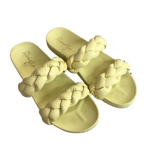 Rachel Zoe braided double strap bright yellow slides